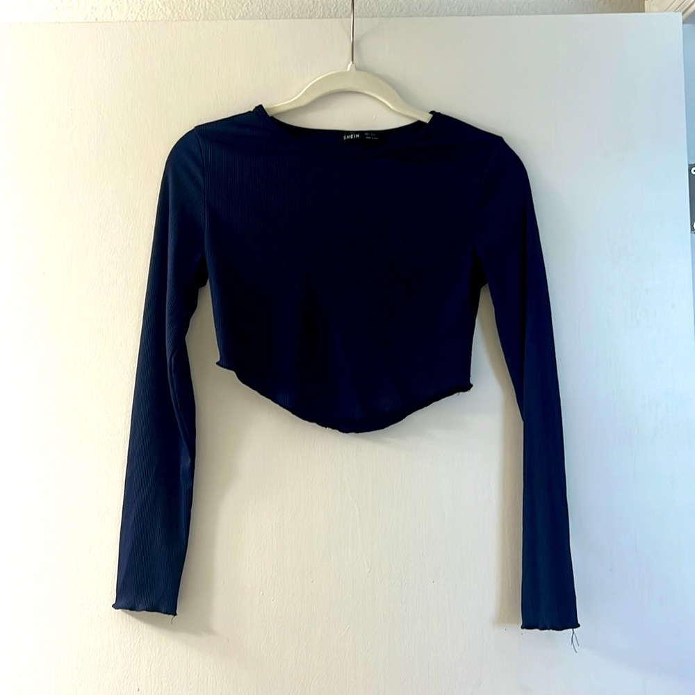 Blue ribbed cropped long sleeve. Size: S. Brand: Shein